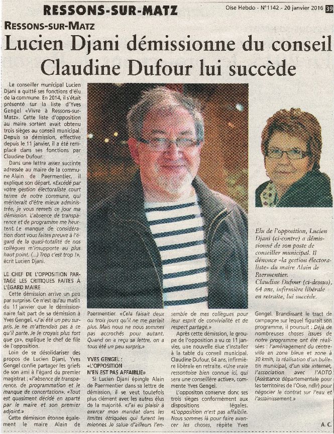 D&eacute;mission du Conseiller Municipal, Lucien Djiani